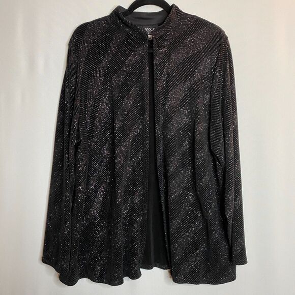 Onyx Nite Black Gorgeous Holiday Cruise Jacket Beautiful Sparkles Long Lines 2X - Picture 1 of 13
